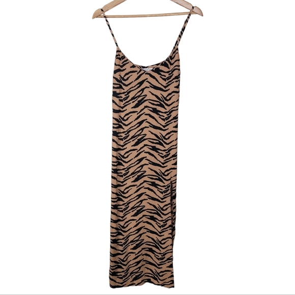 Reformation Crimini Tiger Print Raja Midi Leg Slit Dress Size 0 - Picture 8 of 9